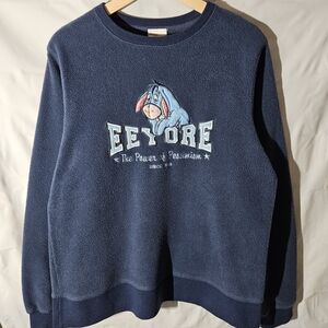 Vintage Disney Eeyore Stitched Fleece Crewneck Sweater - Navy sz SM